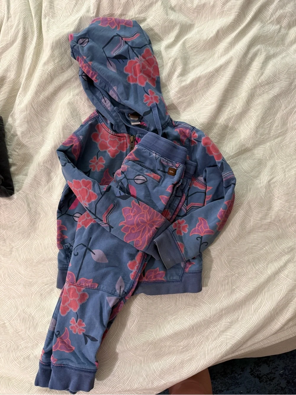 Kids size 3 Tea Collection Blue Floral Hooded Jacket and Joggers Set